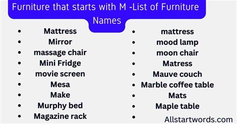Furniture That Starts With M